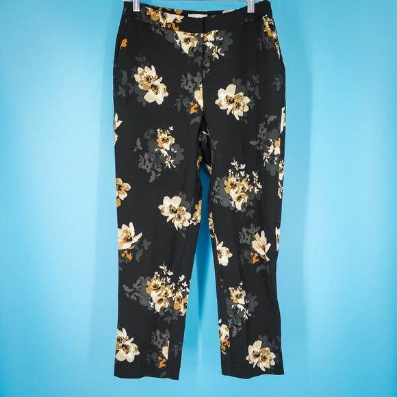 Susan Graver QVC Size 6 Black Floral Print Stretch Ankle Length Pants - Picture 1 of 7
